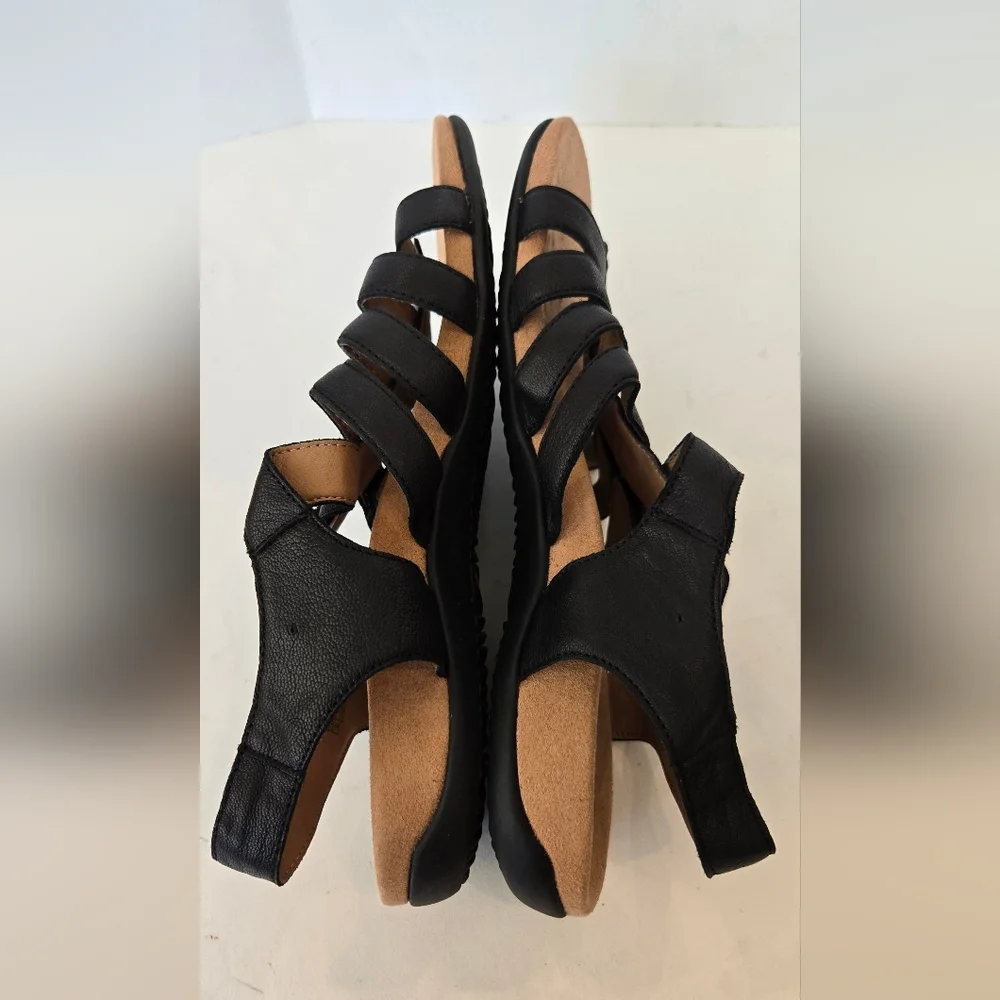 Vionic Black Genuine Leather Comfort Strappy Sandals